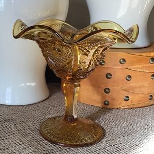 Imperial Glass amber pedestal dish. Vintage Belair pattern.